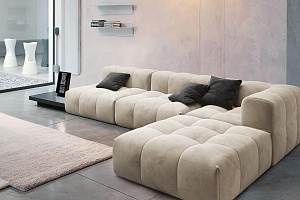 Угловой модульный диван Квадро с подушками, диван белого цвета в гостиную, лаунж зону, на даче, в дом, в квартиру